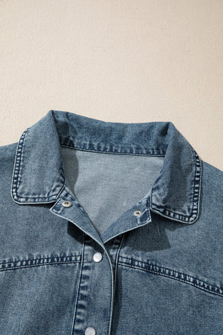 Dusk Blue Western Long Sleeve Shirt Collar Tunic Denim Jacket