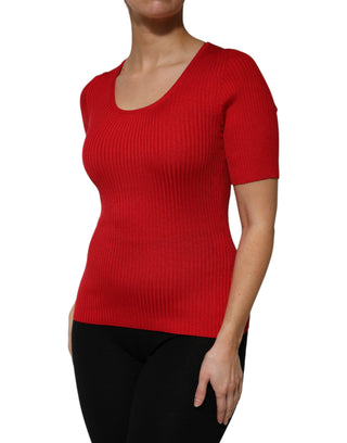 Dolce & Gabbana Red Round Neck Short Sleeves Pullover Top
