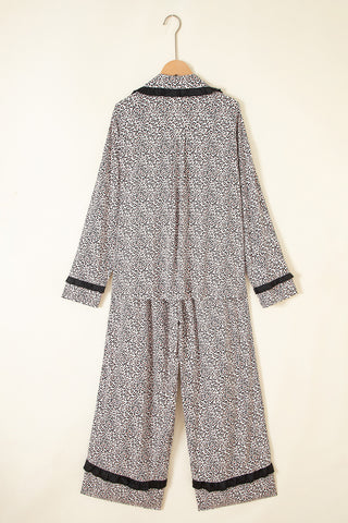 Brown Leopard Print Bow Knot Patchwork Long Sleeve Lounge Set