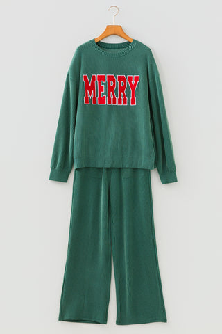 Black MERRY Corded Long Sleeve Top and Pockets Pants Set