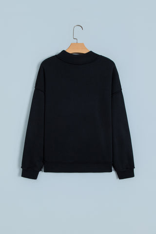 Black Oversize Drop Shoulder Reversible Mock Neck Sweatshirt
