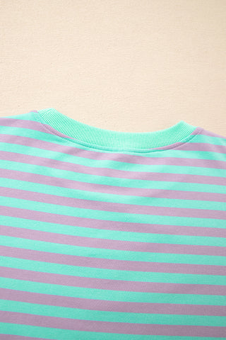 Green Stripe Exposed Seam Contrast Ribbed Trim Oversize Sweatshirt