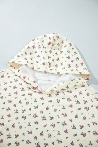 Beige Floral Print Hooded Long Sleeve Plus Size Set