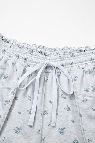 Gray Floral Print Elastic Waist Regular Fit Pants