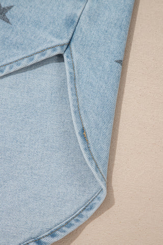 Sky Blue Stars Pattern Long Sleeve Shirt Collar Denim Jacket