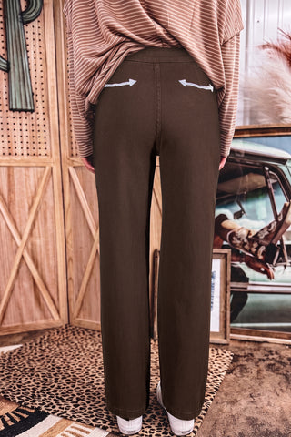 Coffee Western Colorblock Pockets Button Fly Decorative Belt Loops Straight Leg Jeans
