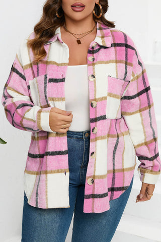 Purple Plaid Color Block Buttoned Long Sleeve Jacket with Pocket