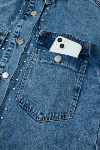 Sail Blue Rivet Embellished Western Style Regular Fit Long Sleeve Denim Jacket