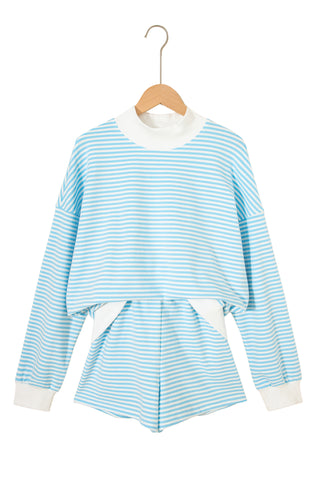 Green Stripe Oversize Mock Neck Sweatshirt and Shorts Set