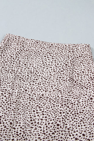 Brown Cheetah Print Trim Split Long Western Skirt