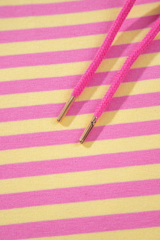 Rose Red Striped Long Sleeve Zip-Up Hoodie Drawstring Elastic Waist 2pcs Short Set