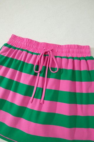 Rose Stripe Dolman Tee Drawstring Skort Athletic 2pcs Set