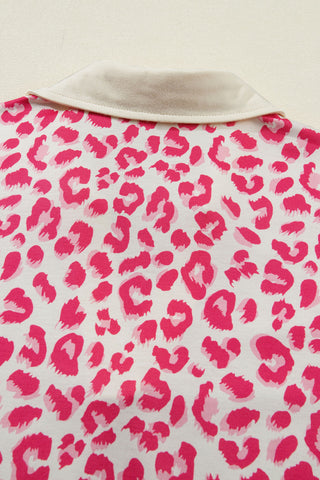 Rose V Neck Collar Leopard Printed 2pcs Short Set