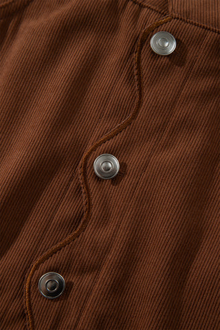 Coffee Button Front Corduroy Mini Pockets Sheath Silhouette Skirt