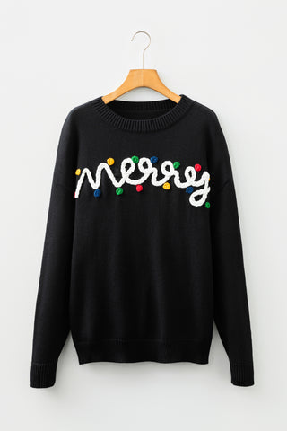 Smoke Gray Merry Colorful Dot Detail Christmas Drop Shoulder Sweater
