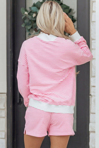 Green Stripe Oversize Mock Neck Sweatshirt and Shorts Set