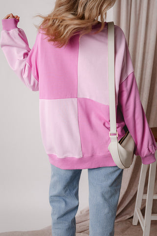 Color black Colorblock Henley High Low Oversize Sweatshirt