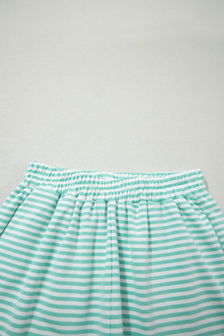 Green Stripe Oversize Mock Neck Sweatshirt and Shorts Set