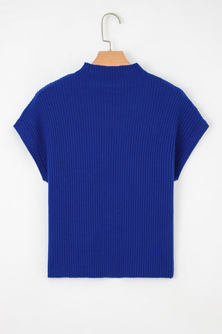 Oatmeal Patch Pocket Ribbed Knit Short Sleeve Sweater