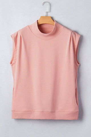 Racing Red Solid Color High Neck Cap Sleeve Loose Top