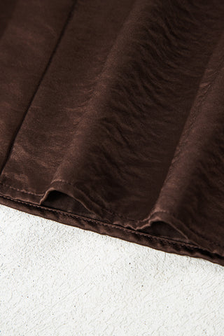 Dark Brown Braided V Neck Long Sleeve Loose Top and Drawstring High Waist Pants 2pcs Outfit