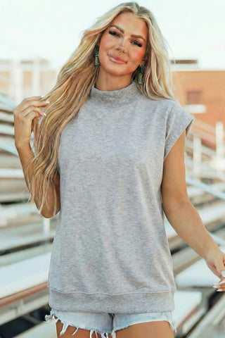 Racing Red Solid Color High Neck Cap Sleeve Loose Top