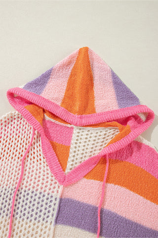 DEAR-LOVER Beige Oversized Colorblock V Neck Hooded Sweater