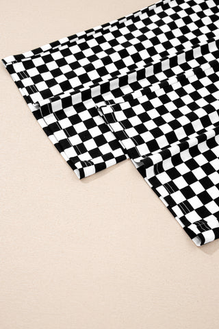 Black Checkered Print Half Sleeve Tee 2pcs Lounge Pant Set