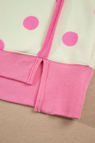 White Polka Dot Contrast Patchwork Round Neck Baggy Sweatshirt