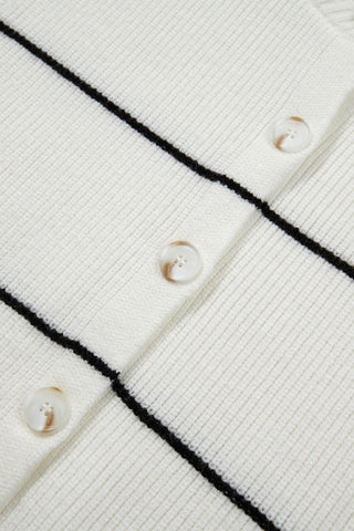 White Stripe Short Sleeve Button Front Shift Cardigan