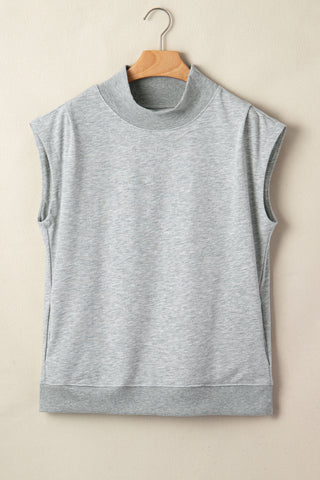 Racing Red Solid Color High Neck Cap Sleeve Loose Top
