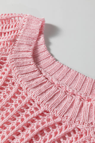 White Plus Size Open Knit Bow Tie Short Sleeve Sweater