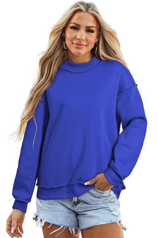 Black Oversize Drop Shoulder Reversible Mock Neck Sweatshirt