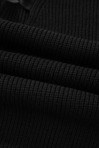 Black Ribbed Knit Ribbon Knot Backless Drop Shoulder Sweater