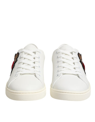 Dolce & Gabbana White Leather Sacre Heart Patch Sneakers  Shoes