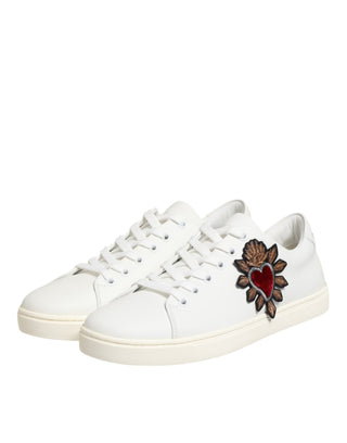 Dolce & Gabbana White Leather Sacre Heart Patch Sneakers  Shoes