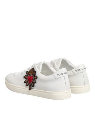 Dolce & Gabbana White Leather Sacre Heart Patch Sneakers  Shoes