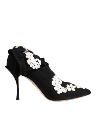 Dolce & Gabbana Black White Embroidered Jersey Stiletto Boots Shoes