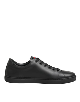 Dolce & Gabbana Black Leather Crystal Heart Low Top Sneakers  Shoes