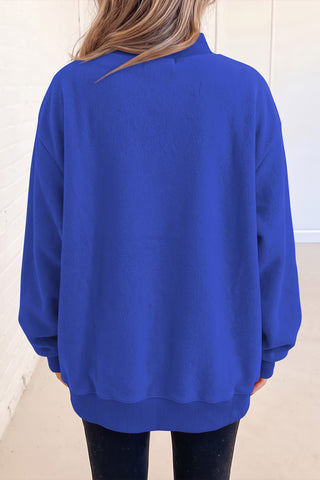 Black Oversize Drop Shoulder Reversible Mock Neck Sweatshirt