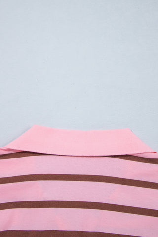 Pink Stripe Striped Long Sleeve Collar Shift Top