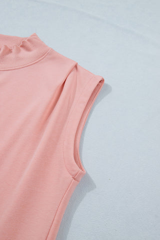 Racing Red Solid Color High Neck Cap Sleeve Loose Top