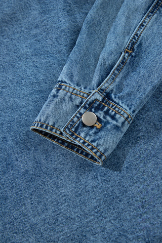 Sail Blue Rivet Embellished Western Style Regular Fit Long Sleeve Denim Jacket