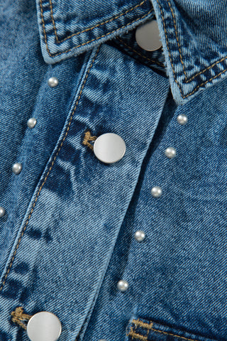 Sail Blue Rivet Embellished Western Style Regular Fit Long Sleeve Denim Jacket