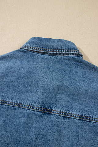 Sail Blue Rivet Embellished Western Style Regular Fit Long Sleeve Denim Jacket