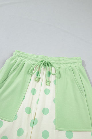 Green Color Block Patchwork Polka Dot Wide Leg Pant Set
