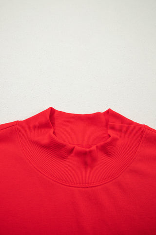 Racing Red Solid Color High Neck Cap Sleeve Loose Top