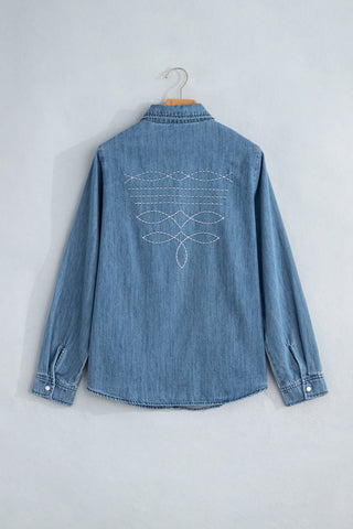 Myosotis Embroidered Western Detail Long Sleeve Collar Shirt