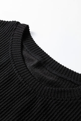 Black MERRY Corded Long Sleeve Top and Pockets Pants Set