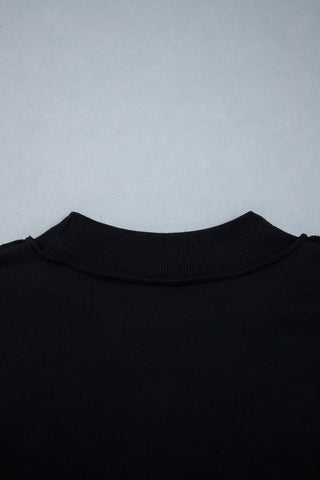Black Oversize Drop Shoulder Reversible Mock Neck Sweatshirt